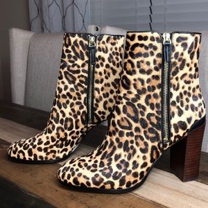 Katherine Kelly Jaimie leopard calf hair zip-up bootie